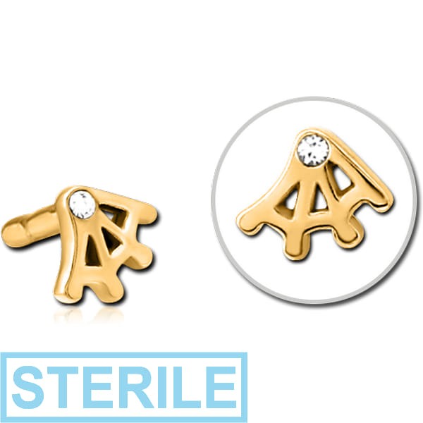 STERILE GOLD PVD COATED SURGICAL STEEL JEWELLED PUSH FIT ATTACHMENT FOR BIOFLEX INTERNAL LABRET - WEB