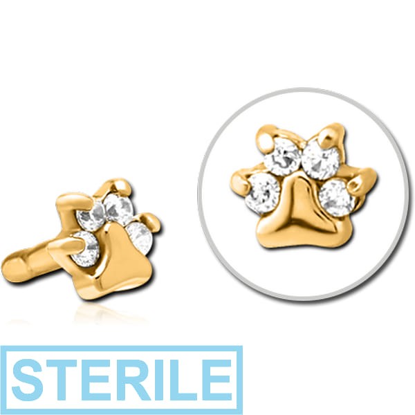 STERILE GOLD PVD COATED SURGICAL STEEL JEWELLED PUSH FIT ATTACHMENT FOR BIOFLEX INTERNAL LABRET - ANIMAL PAW