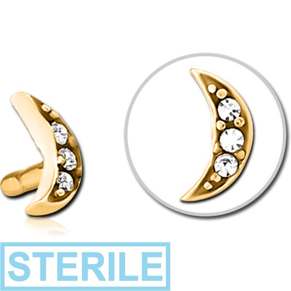 STERILE GOLD PVD COATED SURGICAL STEEL JEWELLED PUSH FIT ATTACHMENT FOR BIOFLEX INTERNAL LABRET - CRESCENT 3 GEMS