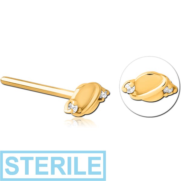 STERILE GOLD PVD COATED SURGICAL STEEL STRAIGHT JEWELLED NOSE STUD