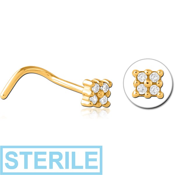 STERILE GOLD PVD COATED SURGICAL STEEL JEWELLED NOSE STUDS
