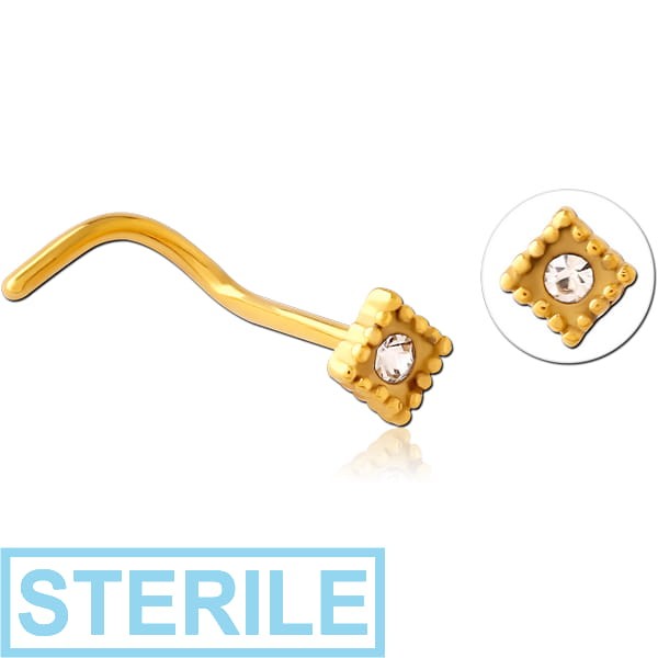 STERILE GOLD PVD COATED SURGICAL STEEL JEWELLED NOSE STUDS