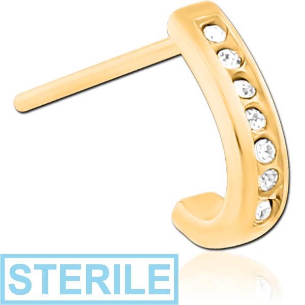 STERILE GOLD PVD COATED SURGICAL STEEL STRAIGHT JEWELLED WRAP AROUND NOSE STUD - CANAL