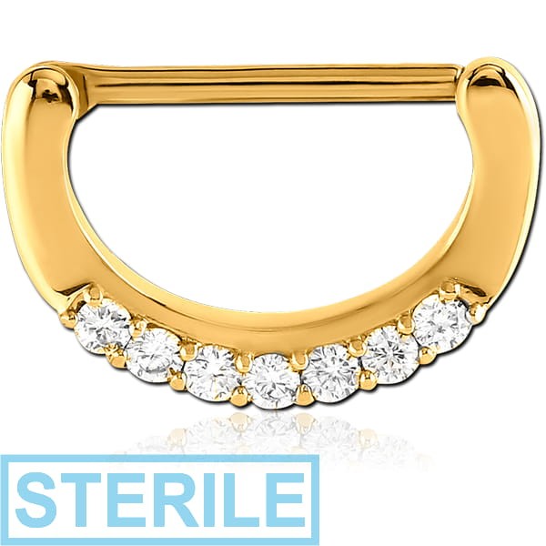 STERILE GOLD PVD COATED SURGICAL STEEL JEWELLED NIPPLE CLICKER