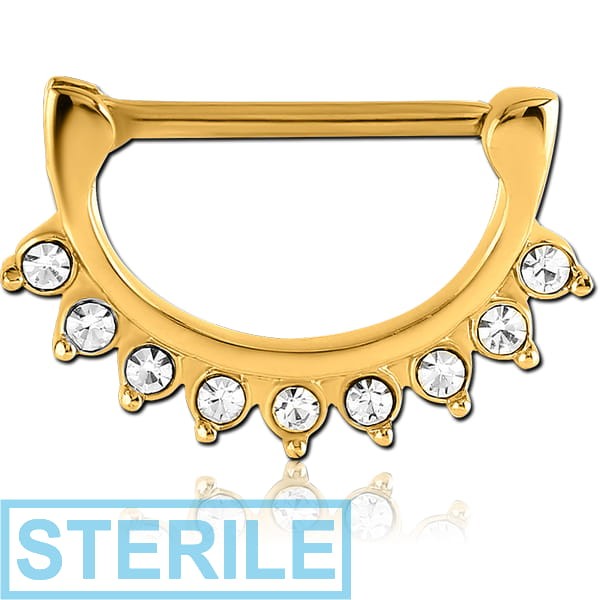 STERILE GOLD PVD COATED SURGICAL STEEL JEWELLED NIPPLE CLICKER