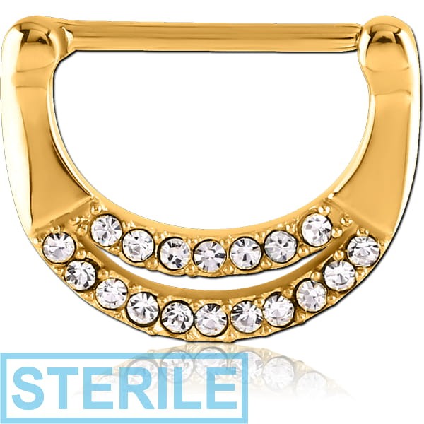 STERILE GOLD PVD COATED SURGICAL STEEL JEWELLED NIPPLE CLICKER