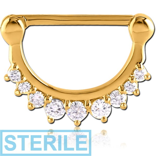STERILE GOLD PVD COATED SURGICAL STEEL JEWELLED NIPPLE CLICKER