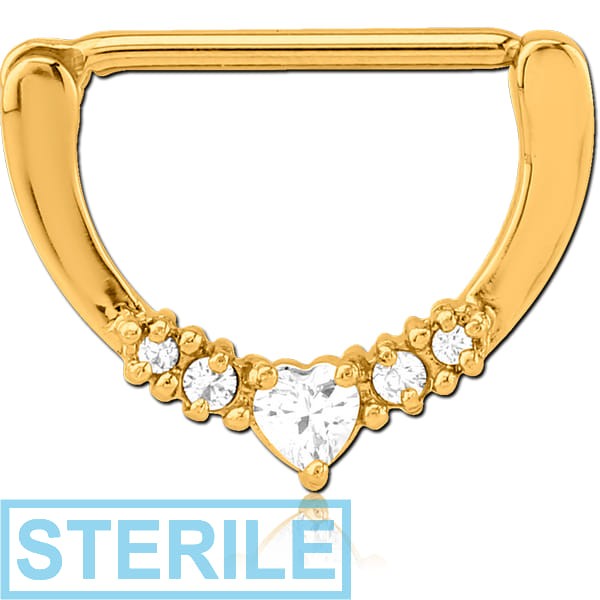 STERILE GOLD PVD COATED SURGICAL STEEL JEWELLED NIPPLE CLICKER