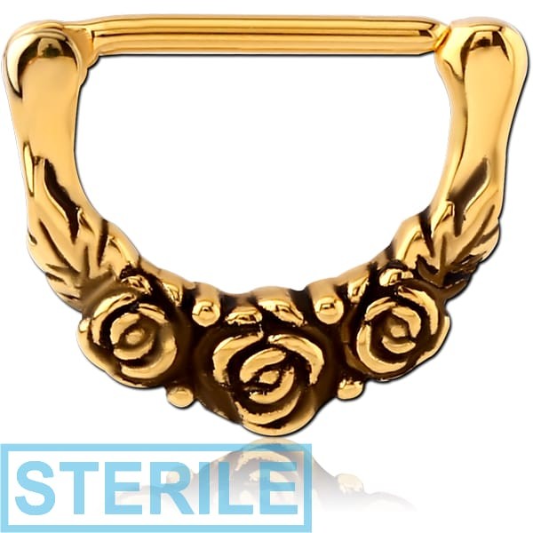 STERILE GOLD PVD COATED SURGICAL STEEL NIPPLE CLICKER - ROSE