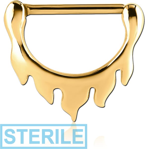 STERILE GOLD PVD COATED SURGICAL STEEL NIPPLE CLICKER - FLAMES