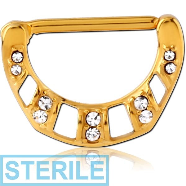 STERILE GOLD PVD COATED SURGICAL STEEL JEWELLED NIPPLE CLICKER - FILIGREE