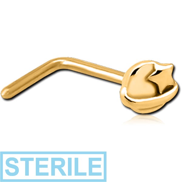 STERILE GOLD PVD COATED SURGICAL STEEL 90 DEGREE NOSE STUD