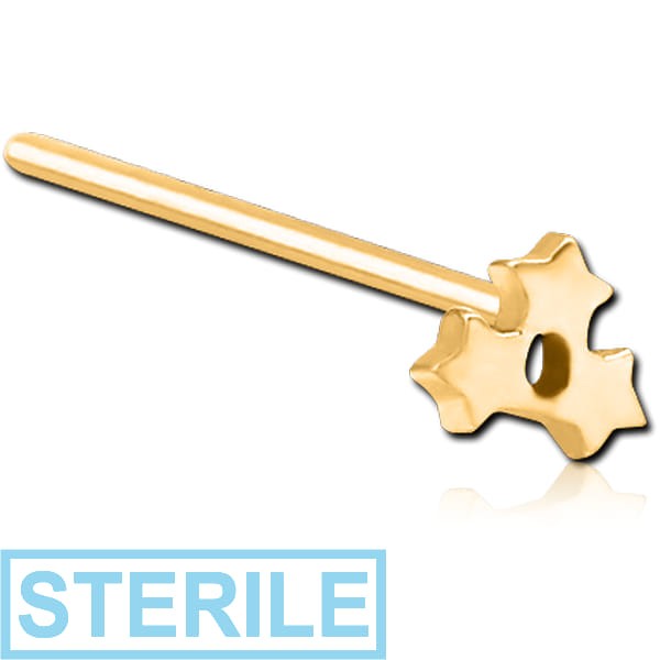 STERILE GOLD PVD COATED SURGICAL STEEL STRAIGHT NOSE STUD - TRIPLE STAR