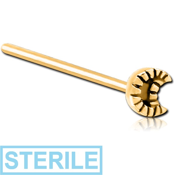 STERILE GOLD PVD COATED SURGICAL STEEL STRAIGHT NOSE STUD - CRESEENT