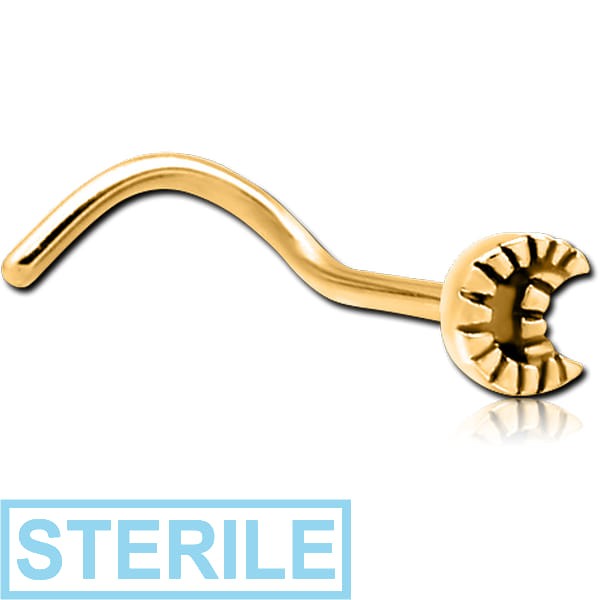 STERILE GOLD PVD COATED SURGICAL STEEL CURVED NOSE STUD - CRESEENT