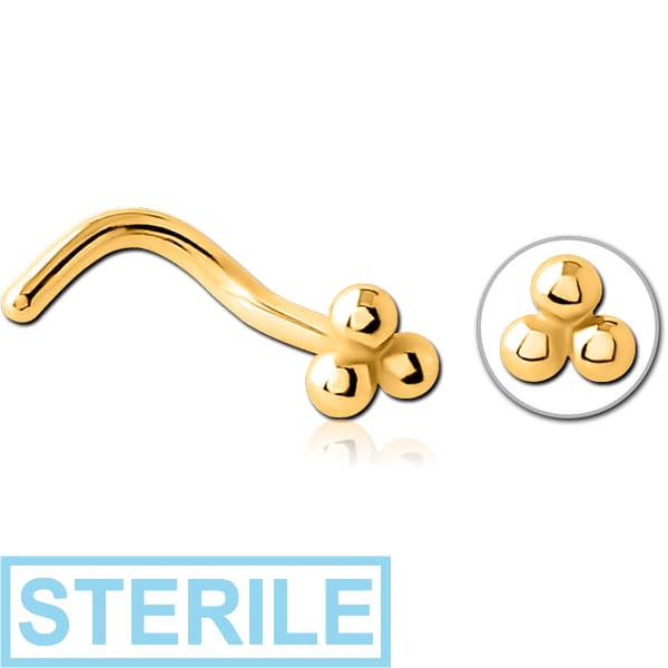 STERILE GOLD PVD COATED SURGICAL STEEL CURVED NOSE STUD