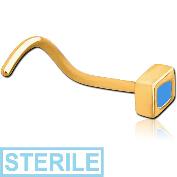 STERILE GOLD PVD COATED SURGICAL STEEL CURVED NOSE STUD - DIAMOND