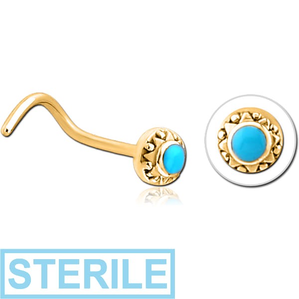 STERILE GOLD PVD COATED SURGICAL STEEL CURVED NOSE STUD - CIRCLE