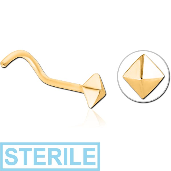 STERILE GOLD PVD COATED SURGICAL STEEL CURVED NOSE STUD - PYRAMID