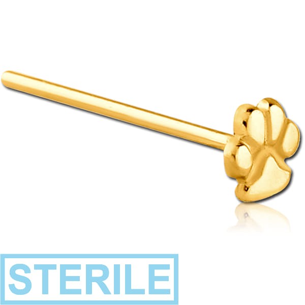 STERILE GOLD PVD COATED SURGICAL STEEL STRAIGHT NOSE STUD - PAW