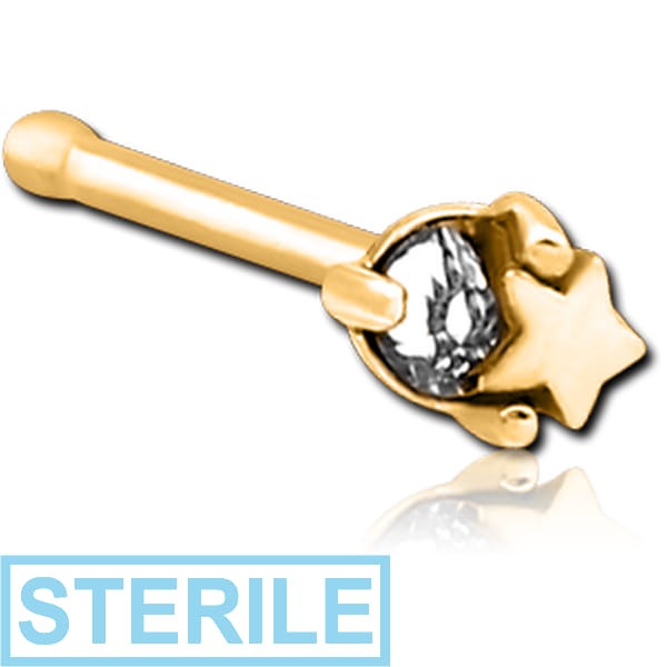 STERILE GOLD PVD COATED SURGICAL STEEL JEWELLED NOSE BONE