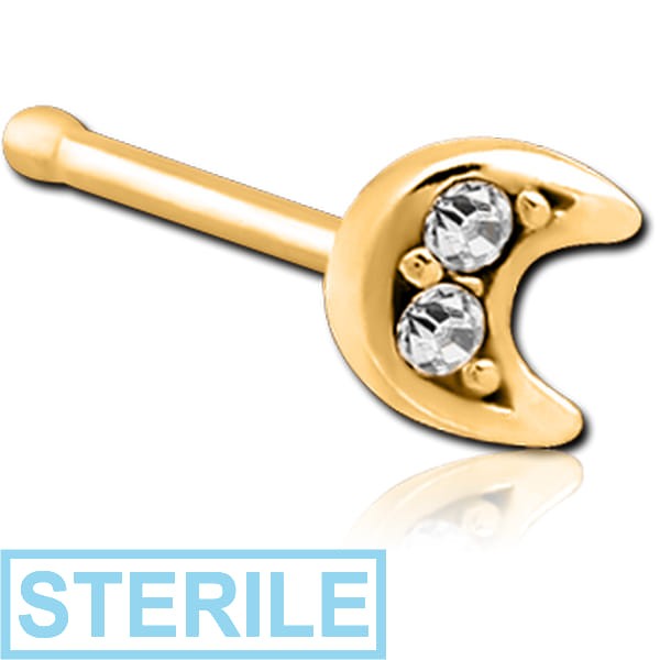 STERILE GOLD PVD COATED SURGICAL STEEL JEWELLED NOSE BONE
