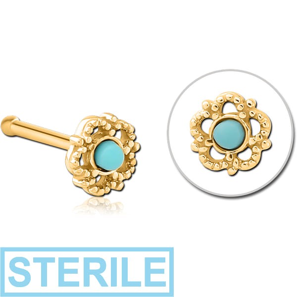 STERILE GOLD PVD COATED SURGICAL STEEL JEWELLED NOSE BONE - FLOWER