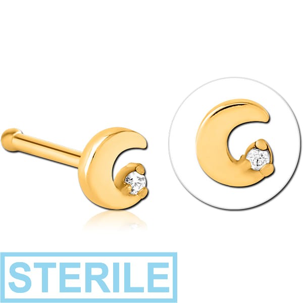 STERILE GOLD PVD COATED SURGICAL STEEL JEWELLED NOSE BONE