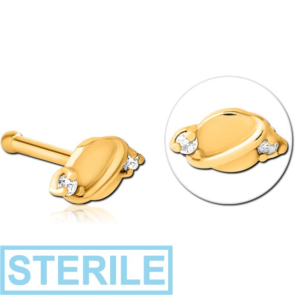 STERILE GOLD PVD COATED SURGICAL STEEL JEWELLED NOSE BONE