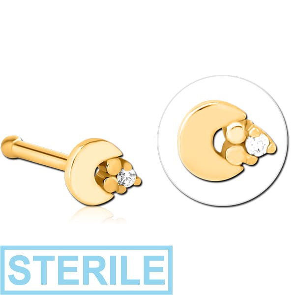 STERILE GOLD PVD COATED SURGICAL STEEL JEWELLED NOSE BONE
