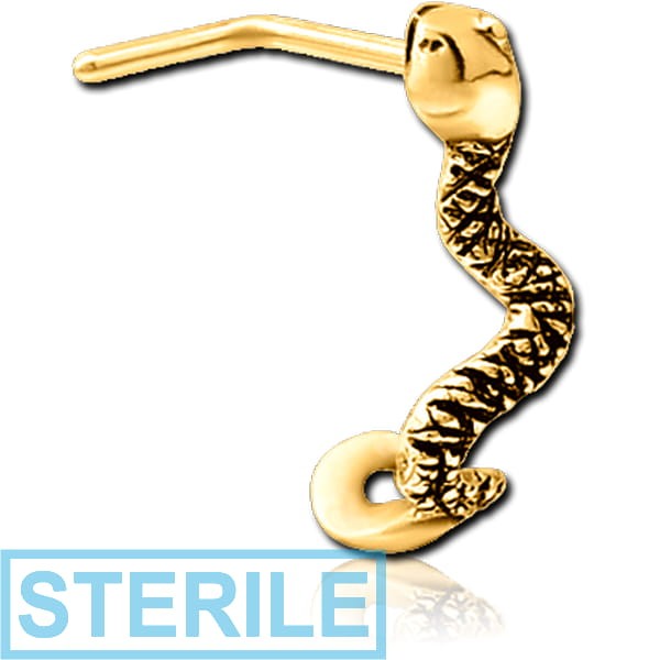 STERILE GOLD PVD COATED SURGICAL STEEL 90 DEGREE WRAP AROUND NOSE STUD - SNAKE