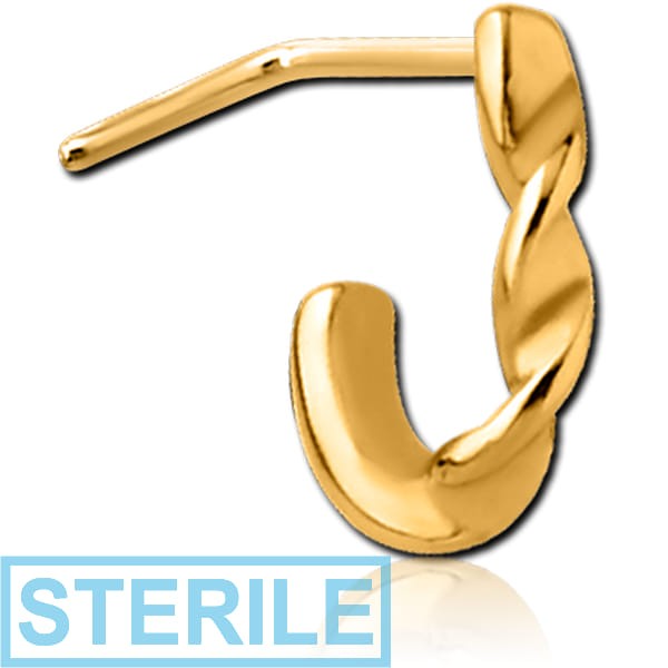 STERILE GOLD PVD COATED SURGICAL STEEL 90 DEGREE WRAP AROUND NOSE STUD