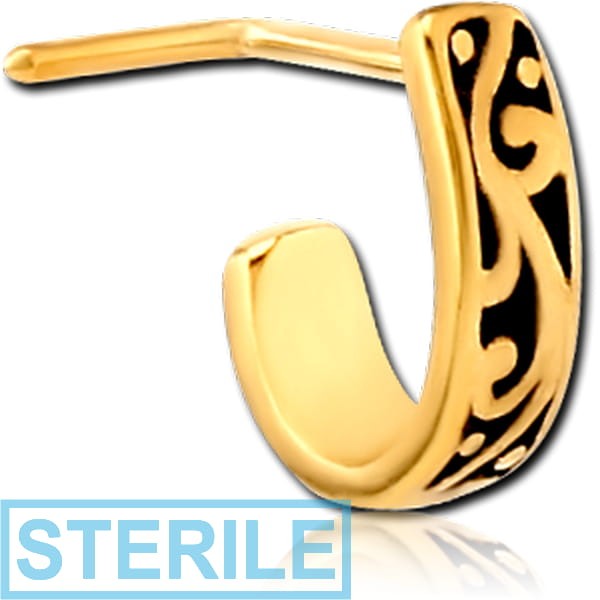 STERILE GOLD PVD COATED SURGICAL STEEL 90 DEGREE WRAP AROUND NOSE STUD - FILIGREE
