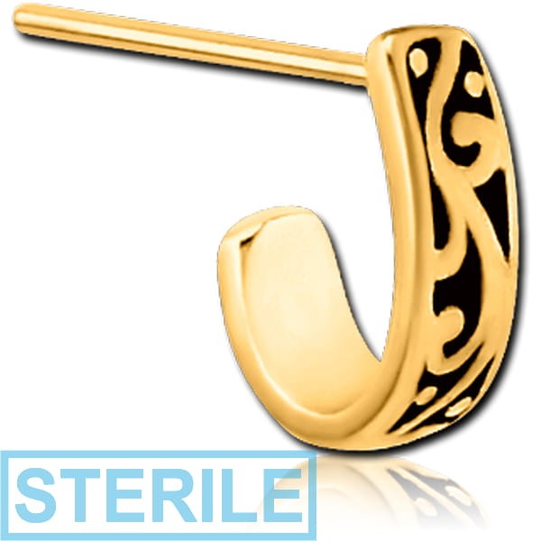 STERILE GOLD PVD COATED SURGICAL STEEL STRAIGHT WRAP AROUND NOSE STUD - FILIGREE