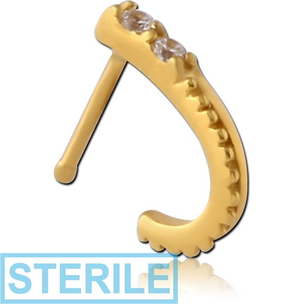 STERILE GOLD PVD COATED SURGICAL STEEL JEWELLED WRAP AROUND NOSE BONE