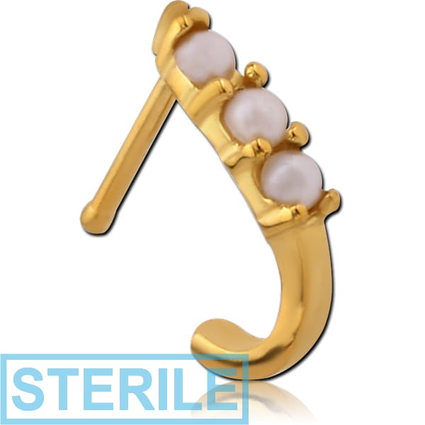 STERILE GOLD PVD COATED SURGICAL STEEL JEWELLED WRAP AROUND NOSE BONE