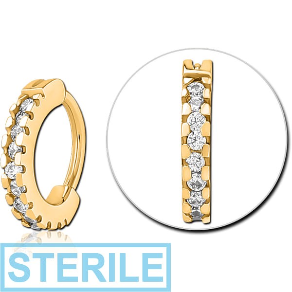 STERILE GOLD PVD COATED SURGICAL STEEL JEWELLED NOSE RING CLICKER