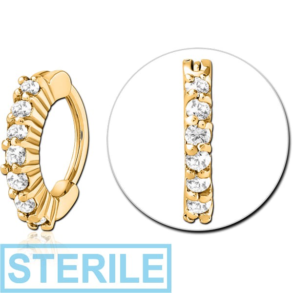 STERILE GOLD PVD COATED SURGICAL STEEL JEWELLED NOSE RING CLICKER