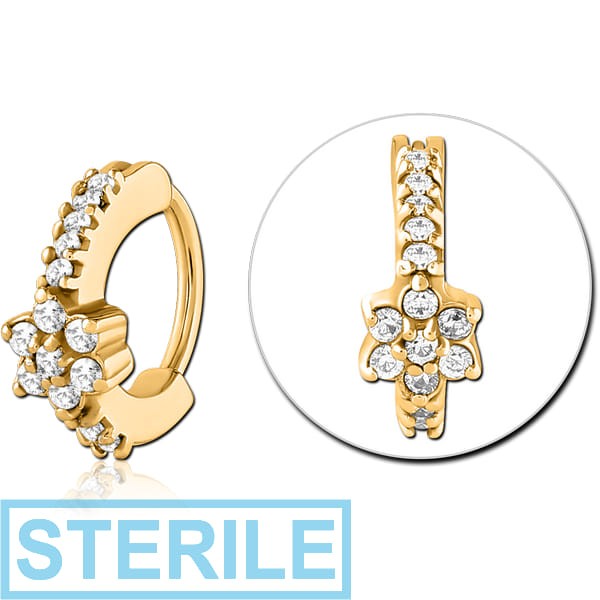STERILE GOLD PVD COATED SURGICAL STEEL JEWELLED NOSE RING CLICKER