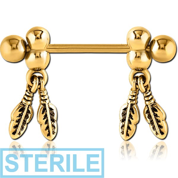STERILE GOLD PVD COATED SURGICAL STEEL NIPPLE SHIELD - FEATHER