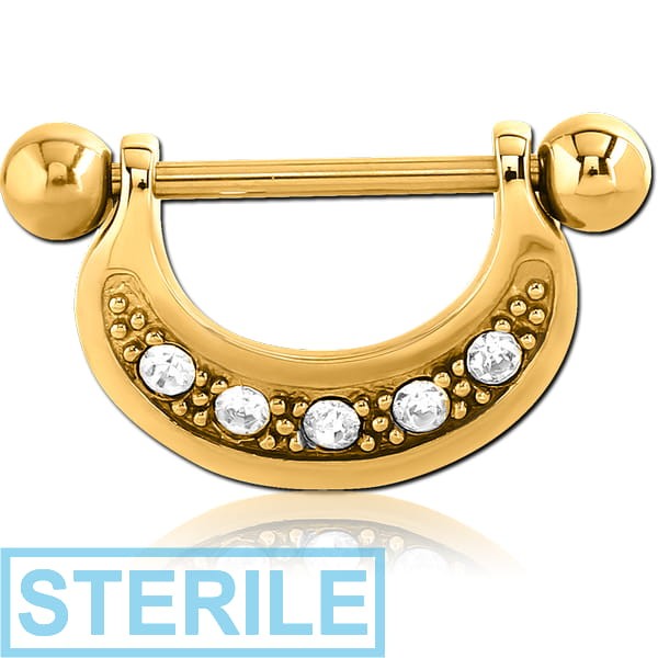STERILE GOLD PVD COATED SURGICAL STEEL JEWELLED NIPPLE SHIELD - U