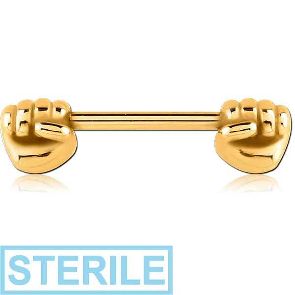 STERILE GOLD PVD COATED SURGICAL STEEL NIPPLE BAR - FIST