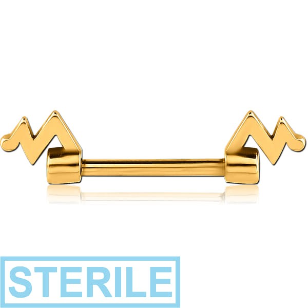 STERILE GOLD PVD COATED SURGICAL STEEL NIPPLE BAR - PULSE