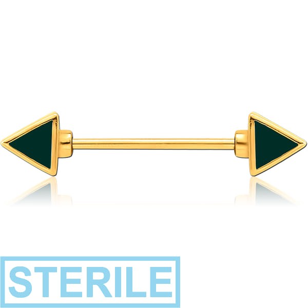 STERILE GOLD PVD COATED SURGICAL STEEL NIPPLE BAR WITH ENAMEL - TRIANGLES