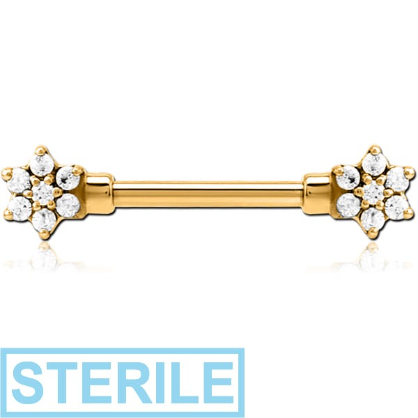 STERILE GOLD PVD COATED SURGICAL STEEL JEWELLED NIPPLE BAR - FLOWER