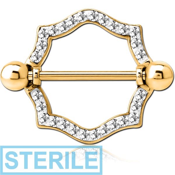 STERILE GOLD PVD COATED SURGICAL STEEL CRYSTALINE JEWELLED NIPPLE SHIELD