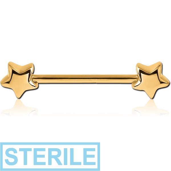 STERILE GOLD PVD COATED SURGICAL STEEL NIPPLE BAR - STAR