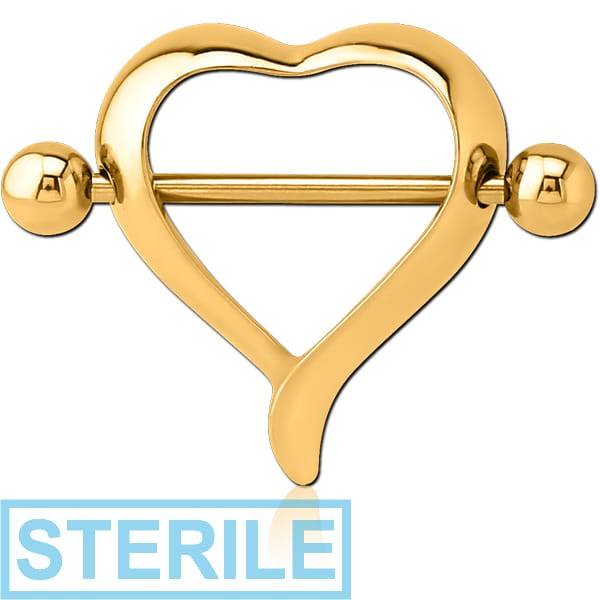 STERILE GOLD PVD COATED SURGICAL STEEL NIPPLE SHIELD - HEART