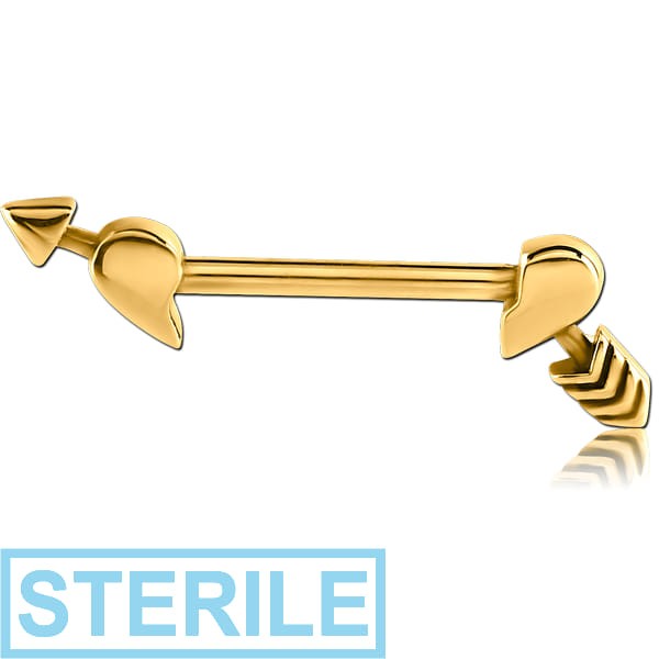 STERILE GOLD PVD COATED SURGICAL STEEL NIPPLE SHIELD - BROKEN HEART WITH ARROW