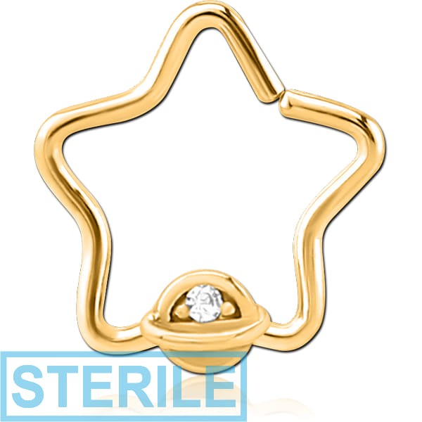 STERILE GOLD PVD COATED SURGICAL STEEL JEWELLED OPEN STAR SEAMLESS RING - HALF OPEN EYE